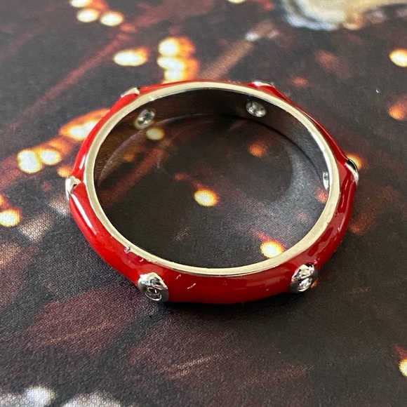 Red enamel ring with crystals ❤️✨ - Picture 2 of 5